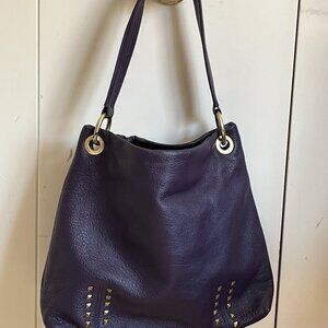 Elena Solano dark purple genuine leather bag w/ gold hardware & removable strap